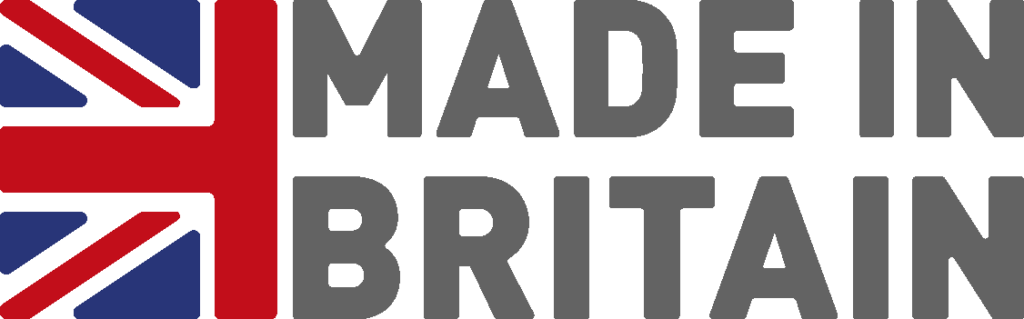 Union Jack Flag on the left side and MADE IN BRITAIN in capitals in dark grey.