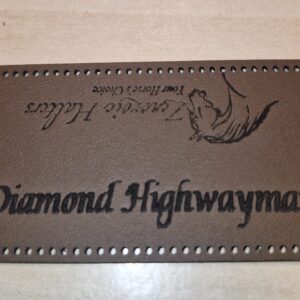 Brown faux leather name tag with personalised name on - Diamond Highwayman